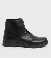 New Look Black Leather-Look Lace Up Chunky Boots